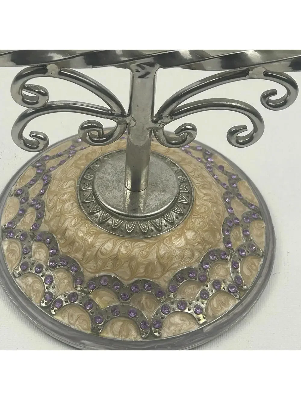 VTG Purple Enamel Lattice Jeweled Swivel Mirror Ornate Vanity Tabletop